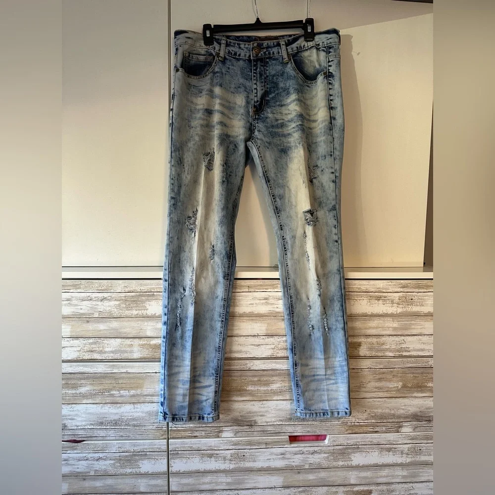🔥 ODD Culture Distressed Skinny Jeans 34x32 Acid Wash Ripped Stretch